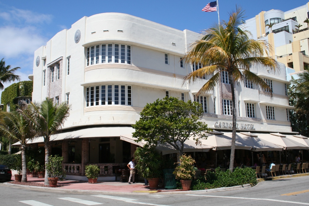 Miami Beach, FL. Art moderne with streamlined, horizontal lines and curved ribbon windows.